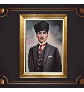 Özel Seri Paspartulu Çerçeveli Atatürk Tablo l826 (Gold)