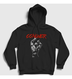 Presmono Unisex Siyah Conquer Gym Spor Chris Bumstead Kapüşonlu Sweatshirt 396771tt