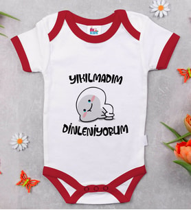 BK Kids Yıkılmadım Dinleniyorum Tasarımlı Kırmızı Bebek Body Zıbın-1