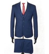 Jan Carlucci Slim Fit Sivri Yaka-Çift Yırtmaç Lacivert Drop 6 Yelekli Takım Elbise
