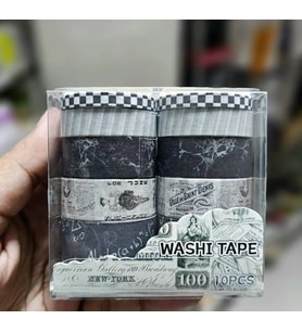 Vintage Washi Tape Bant Siyah Beyaz Yapışkanlı Maskeleme Kağıdı Desenli bant 10 lu -Formül Para