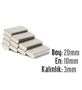 Neodyum Mıknatıs Köşeli  20x10mm , Kalınlık 3 mm ( 3 Adet)
