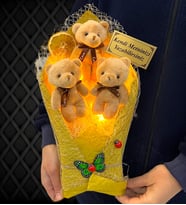 Led Işıklı Kişiye Özel Kahverengi Ayıcıklı Büyük Boy Peluş Ayıcık Buketi (Model 3)