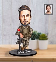 Kişiye Özel Asker Karikatürlü İki Katmanlı Ahşap Biblo Bay-1-Eco