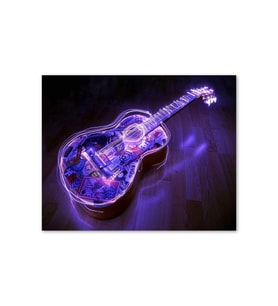 Ahşap Tablo Parkede Klasik Gitar Neon Karışık Desenli (25x35 Cm Boyut)