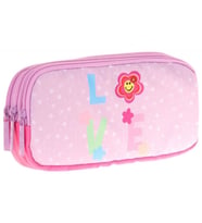 Kaukko Kids Üç Bölmeli Pembe Lila, Love Desenli, Kız Çocuk Okul Kalem Çantası - L8211 (Çok Renkli)