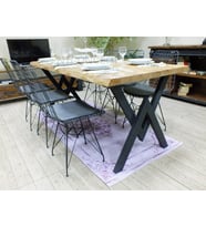 Ntconcept Doğal Ahşap Panel Açık Ceviz Renk Dalgalı Kenarlı Profil V Ayaklı Yemek ve Toplantı Masası(100cm-210cm)