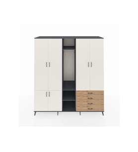 Kronos Dolap 14 Raflı 4 Çekmeceli Tek Askılı 220x59x243 Antrasit-Aytaşı/Çam