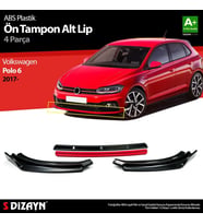Drs Tuning Polo Uyumlu 6 ABS Plastik Ön Tampon Alt Lip Kırmızı Ekli 4 Parça. 2017 Üzeri A+Kalite Parça