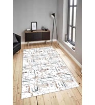 Dijital Baskılı Yıkanabilir Kaymaz Modern Renkli Salon Halısı Mutfak Halısı Yolluk ND-HY-1004 (Beyaz)