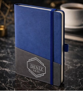 BK Gift Kişiye Özel Mavi Termo Deri Defter -4, Kartvizit Bölmeli, Çizgili Ivory Kağıt