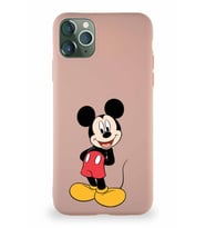 Apple iPhone 11 Pro Max Soft Premier Kapak Mickey Mouse-B Tasarımlı Silikon Kılıf - Pudra (Şeffaf)