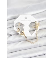 Kelebekli Model Pirinç Gold Renk Zincir Bağlantılı Ear Cuff Küpe Seti 5886 - HPSBYI5906-1712