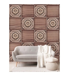 Dreamwall 3D Ahşap Geometrik Çiçek Desenli Isı Ve Ses Yalıtımlı Sağlıklı Tekstil Duvar Kağıdı (Kahverengi)
