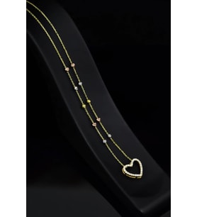 925 Ayar Gümüş Gold Kaplama Üç Renk Dorika Toplu Kalp Montür Kolye