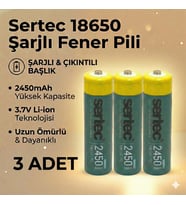 Sertec 18650 1C Şarjlı Pil 2450mAh Çıkıntılı Başlıklı Fener Pili 3.7V Li-ion 3lü
