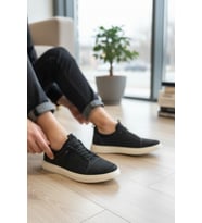 Enoch Hakiki Deri Siyah Süet Beyaz Tabanlı Erkek Sneaker Ortopedik Taban