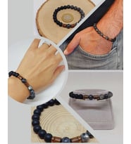 Spektrolit & Oniks Taşı 8mm Unisex Tasarım Bileklik Hawaii Model (3200)