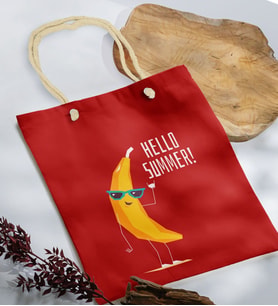 BK Gift Yaz Temalı Kırmızı Halat Saplı Kumaş Plaj Çantası -11, Baskılı Omuz Çantası, Alışveriş Çantası, Arkadaşa Hediye, Sevgiliye Hediye