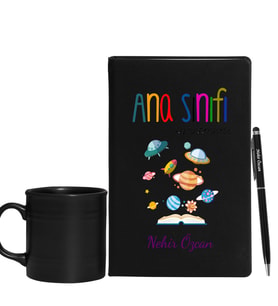 Ana Sınıfı Öğretmenlerine Özel Defter Kalem & Siyah Varil Kupa Hediye Seti