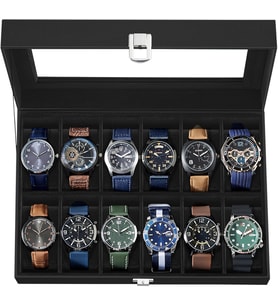 Songmics 12 Saat İçin Yeni Watch Box Watch Case Siyah Cam Jwb12B