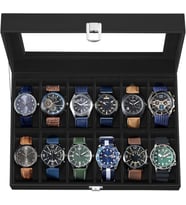 Songmics 12 Saat İçin Yeni Watch Box Watch Case Siyah Cam Jwb12B