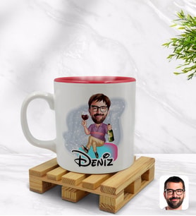 BK Gift Kişiye Özel Erkek Karikatürlü İçi Kırmızı Renkli Kupa Bardak Model 2