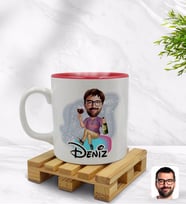 BK Gift Kişiye Özel Erkek Karikatürlü İçi Kırmızı Renkli Kupa Bardak Model 2