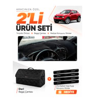 NİSSAN JUKE (2010-2019) Uyumlu Torpido Örtüsü + Deri Bagaj Çantası + Sticker Seti - Siyah