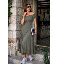 Kadın Omuzlardan Açık Lastikli Uzun Viskon Elbise