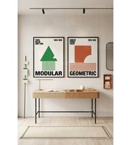 Geometrik Sanat 2'li Ahşap Çerçeveli Tablo Seti