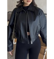 Prifaldi Paris Oversize Bomber Deri Ceket Siyah