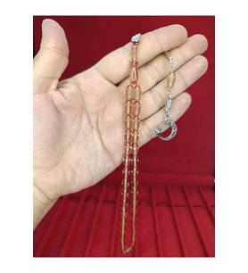 ATEŞ KEHRİBAR TESBİH BEYZİ KESİM ŞEFFAF RENK T-869
