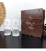 Kişiye Özel Ahşap Hediye Kutusu İçinde İkili Rakı Bardağı Seti