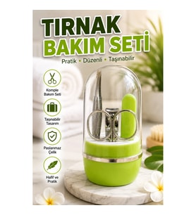 Yeşil Taşınabilir Tırnak Bakım Seti – Cımbız, Makas, Tırnak Makası ve Törpü