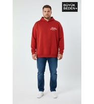 Erkek Büyük Beden Hoodie –Rahat Kalıp Konforlu Unified Baskılı Sweatshirt SPR26BSW968 (Kırmızı)
