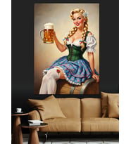 Bira İçen Pin-Up Kız Dekoratif Kanvas - Mdf Ahşap Tablo