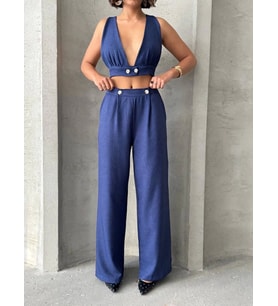 Crop Pantolon Keten Takım S255012