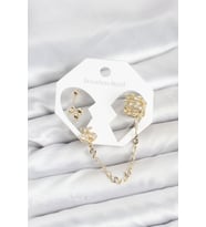 Kiraz Model Pirinç Gold Renk Zincir Bağlantılı Ear Cuff Küpe Seti - TJ-BKP11549