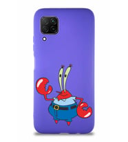 Huawei P40 Lite Soft Premier Kapak Bay Yengeç Tasarımlı Silikon Kılıf - Mor (Şeffaf)