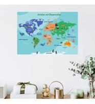 Eğitici Öğretici Dünya Atlası Haritası Kıtalar ve Okyanuslar Detaylı Duvar Sticker 70 x 100 cm