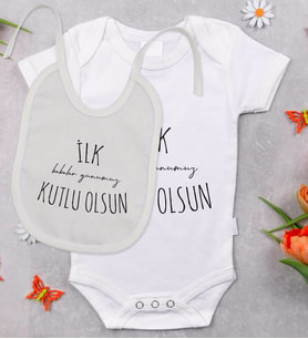 BK Kids İlk Babalar Günümüz Tasarımlı Bebek Body Zıbın ve Mama Önlüğü Hediye Seti - Model 1