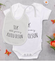 BK Kids İlk Babalar Günümüz Tasarımlı Bebek Body Zıbın ve Mama Önlüğü Hediye Seti - Model 1