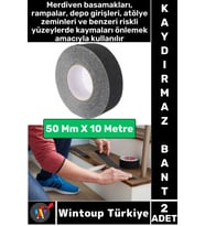 Ultra Güçlü Yapışkan İSG İş Yeri Kaygan Zemin Merdiven Siyah Kaydırmaz Bant 50 Mm X 10 Metre 2 Adet