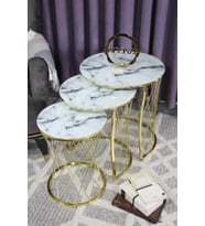 Gold Metal Hasır C Beyaz Mermer Desen Üçlü