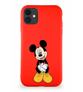 Apple iPhone 11 Soft Premier Kapak Mickey Mouse-A Tasarımlı Silikon Kılıf - Kırmızı (Şeffaf)