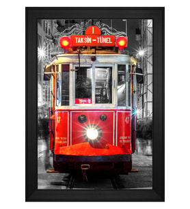 Taksim-Tünel Tramvay Motifli Kanvas Tablo 50 x 70 cm Siyah Çerçeve