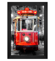 Taksim-Tünel Tramvay Motifli Kanvas Tablo 50 x 70 cm Siyah Çerçeve