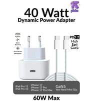 40W (Watt) iPhone Şarj Aleti iPhone 17 Pro Max Uyumlu Usb-C 60W PD Hızlı Şarj Dynamic Power Adaptör + Kablo Set