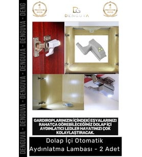 Özel Üretim Menteşe Üstü Dolap İçi LED Otomatik Sensörlü Gardırop Mutfak Aydınlatma Lambası - 2 Adet